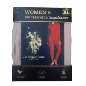 US Polo Assn Womens XL Thermal Set 2PC Crewneck Long Sleeve Top Leggings Pink